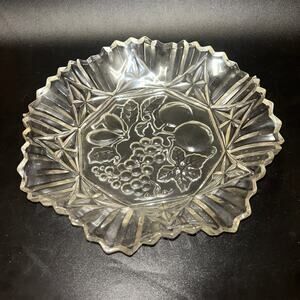 Vintage Federal Glass Pioneer Pattern Serving Bowl Clear Fruit Pressed Glass 11”